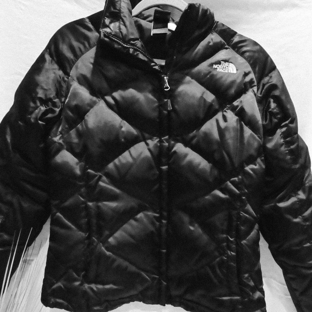 Black North Face Patterned Puffer Coat